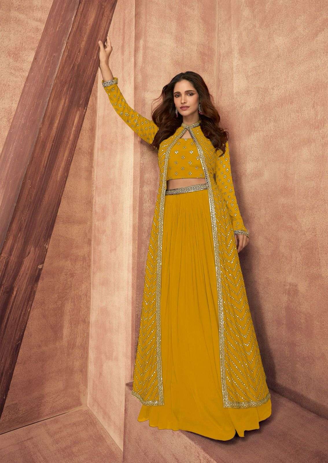 MPRESSION NEW COLOR CHINON SILK HANDWORK CROP TOP WITH SKIRT AND SHRUG BY SAYURI DESIGNER 1003